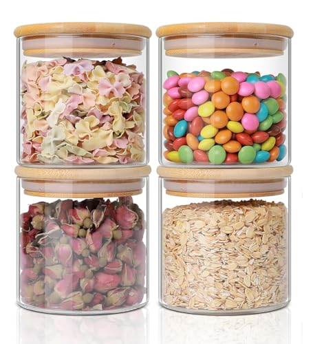 Image of MARTVIA Glass Food Storage Jars with Bamboo Lids 650ml Set of 4, Wide Mouth Lid Jar for Home Kitchen,Flour, Sugar, Coffee, Pasta, Oats, Grains, Cookies, Snacks (Round 650 ML Jar, SET OF 4)