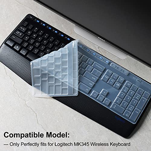 Mk345 Logitech Keyboard Cover Silicone, Keyboard Cover For Logitech Mk345 Ergonomic Wireless Keyboards, Waterproof Dustproof Logitech Keyboard Skin Ultra-Thin Easy To Clean (Transparent) #TOP2