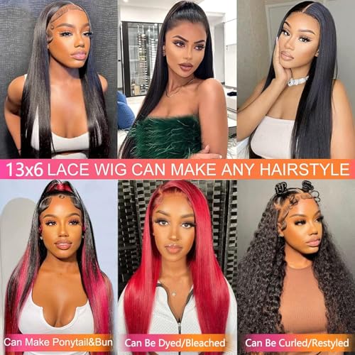 Image of tobasew 13x6 Straight Lace Front Wigs Human Hair HD Transparent Lace Frontal Human Hair Wigs for Women Glueless Wigs Human Hair Pre Plucked 36 Inch