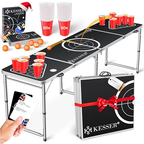 KESSER® Bier Pong Tisch Set mit Kartenspiel Trinkspiel - inkl. 100 Becher...