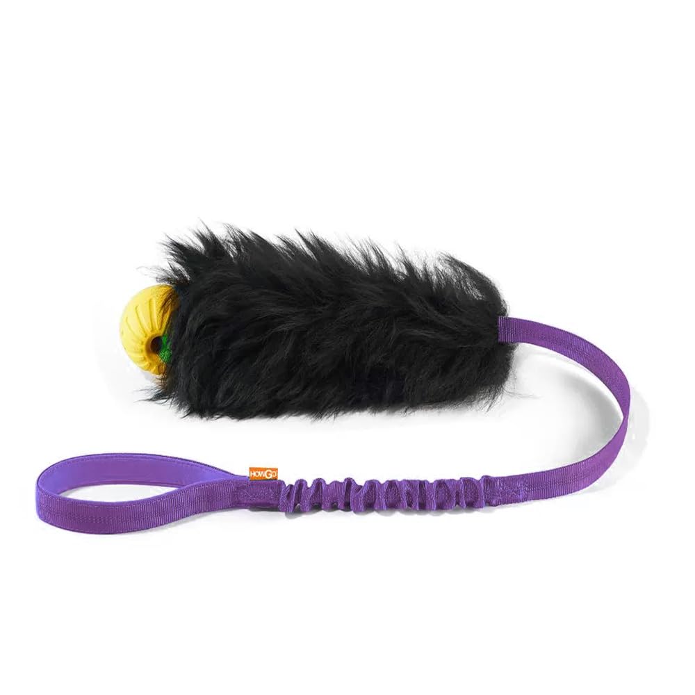 HOWGO Dog Rope Toy,Dog Bungee Chaser Toy 100% Sheepskin,Sheep Smell Tug Toy for All Breeds (Purple, with Rubber Ball)