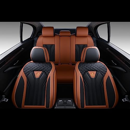FLORICH Leather Seat Covers, Seat Covers Full Set, Car Seat Protectors 5 Seats,Automotive Seat Covers Fit for Most Cars Trucks-Brown&Black - Image 6