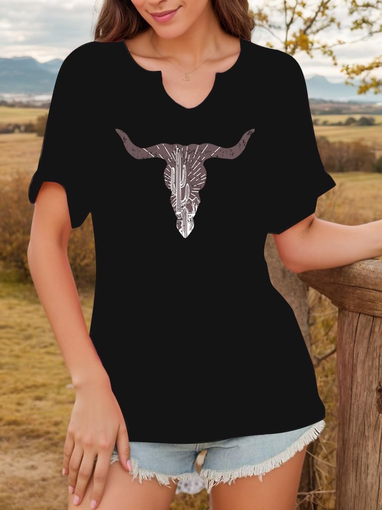 Cowgirl Outfits for Women V Neck Rodeo Western Shirts Cowboy Graphic Tees Country Music Nashville Tops - Image 3