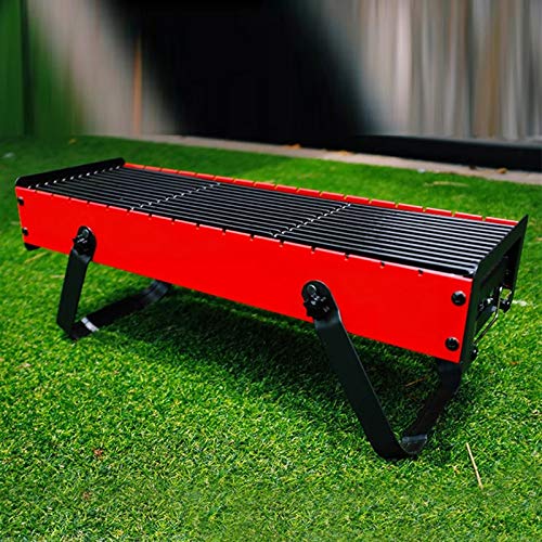 バーベキューコンロ 折り畳み式ポータブルキャンプBBQグリルホーム屋外の折りたたみ木炭バーベキュークッキンググリルピクニックアクセサリー BBQ 炭火 鉄板 焼肉 アウトドア コンロセット ソロキャンプ バーベキュー 登山 (色 : Red, Size : 43x18x10cm) 5枚目