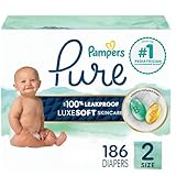 Pampers Pure Protection Baby Diapers, Size 2 (12-18 lbs), 186 Count, Up to 100% Leakproof, Premium Plant-Based Skin Protection, Hypoallergenic Soft Diapers