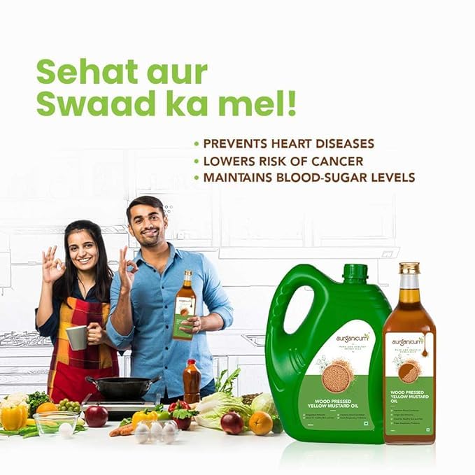 Image of 1L Wood Pressed Yellow Mustard Oil (Peeli Sarson Tel) - Cold Pressed Kachi Ghani Sarso Oil for Daily Cooking - Natural, Unrefined & Chemical Free - PET Bottle