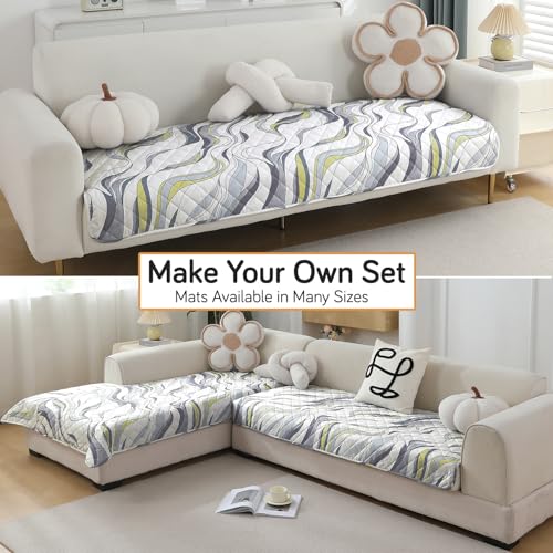 Image of HOKIPO Polyester Printed Waterproof + Anti-Slip + Quick Dry Sofa Seat Mats, Curved Lines Pearl White - Length 60cm (AR-5229-P1)