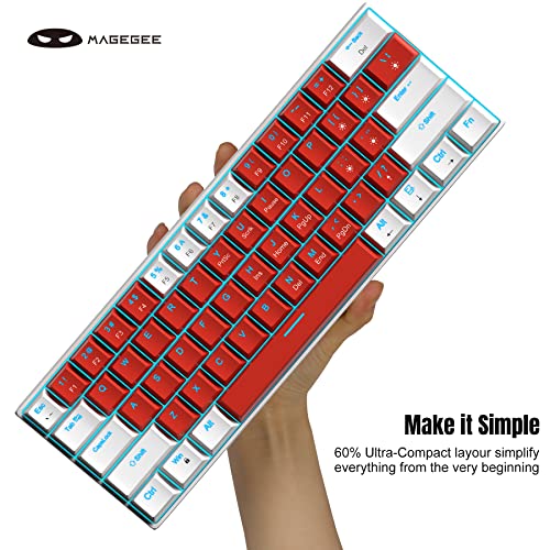 Image of 60% Mechanical Keyboard,MageGee Gaming Keyboard with Red Switches and Sea Blue Backlit Small Compact 60 Percent Keyboard Mechanical, Portable 60 Percent Gaming Keyboard Gamer(Retro White Red)