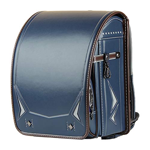 randoseru Embroidery pattern luxury bags japanese lighten up backpack PU leather【lightning pattern Blue-brown】