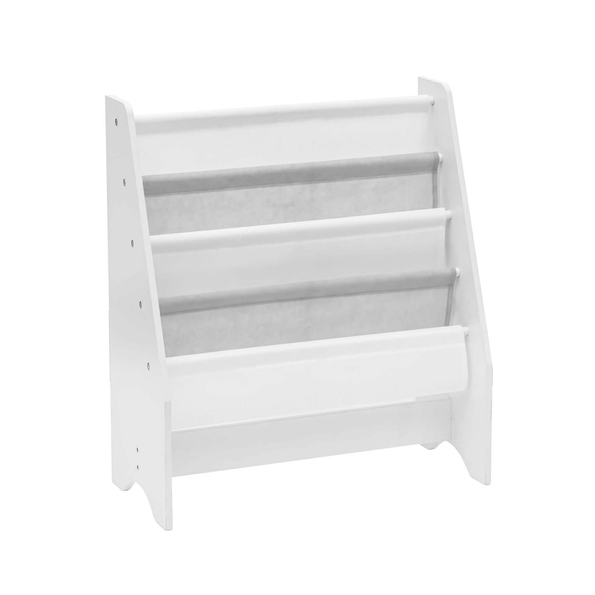 Rebecca Mobili Scaffale Per Bambini, Libreria Montessori, Bianco Grigio, MDF TNT, Con 4 Ripiani, Per Libri Quaderni - Misure HxLxP: 71 x 61 x 29 cm - Art. RE6845
