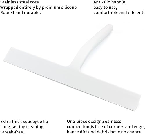 Miniatura 4 de KAUKKO - Escobilla de ducha multiusos para puertas de ducha, baño, ventana y vidrio de automóvil, mango ergonómico antideslizante (blanco)