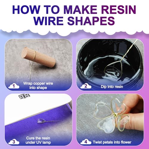 teexpert uv dip resin for wire flowers kit 100g crystal clear uv resin starter kit with 6 winding rods pliers 2pcs 31ft wires for jewelry making fast cure thick glue for diy flower decoration