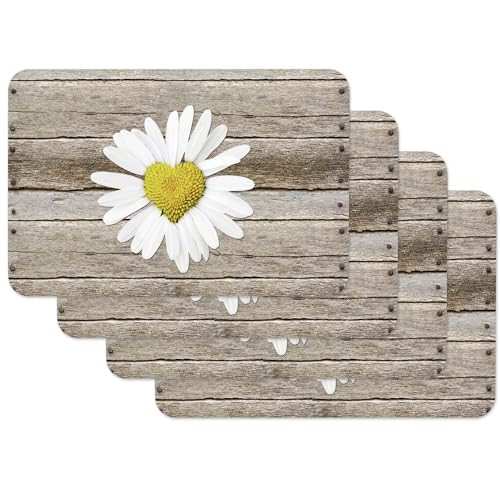 Vénilia Tischset Margerite, Platzset für Esszimmer, Esstischmatten, Telleruntersetzer, Platzdeckchen, abwischbar, lebensmittelecht, 45 x 30 cm, 4 Stück