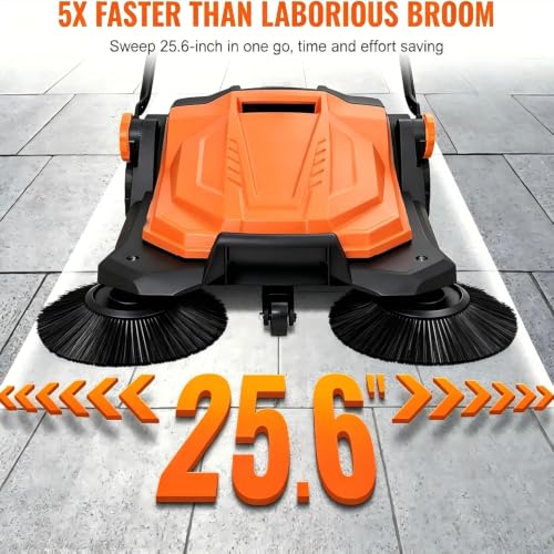 Image of Garvee Hand Push Floor Sweeper, 25.6 in Non-Electric Sweeper, 5.25 Gal Bag