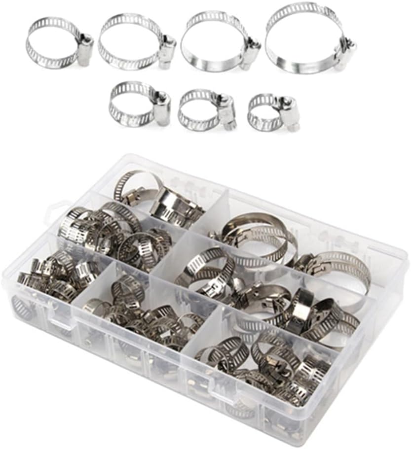 60 Pcs Stainless Steel Hose Clamp Kit, 7 Sizes Adjustable Pipe Tube, Hose Clamp Assortment, for Water Pipe, Intercooler, Automotive Plumbing, Marine Applications, Heater Hose, and Fuel Line