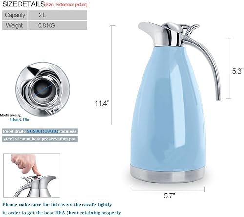 Miniatura 2 de Bonnoces Jarra térmica de acero inoxidable de 68 onzas termo aislado al vacío de doble pared con tapa jarra de cafété retención de calor y frío 2