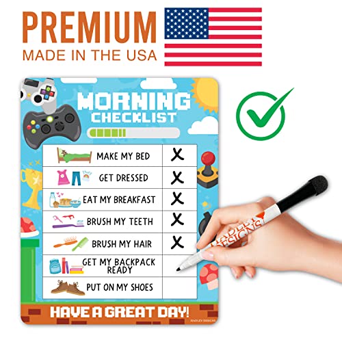 Image of Magnetic Morning & Bedtime Routine Chart for Kids - Customizable Toddler Daily Schedule Board with Dry Erase Surface, Stickers & Marker, Build Habits with Visual Checklists, Video Game Theme