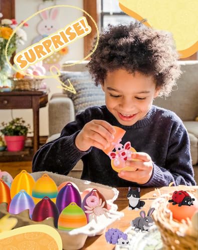 Image of YILCER Mini 3D Printed Animals with Eggs Flexible Articulated Fidget Wigglitz Toys Cute Pocket Pets Party Favors Treasure Box Toys for Classroom Goodie Bags Fillers Carnival Prizes Rewards