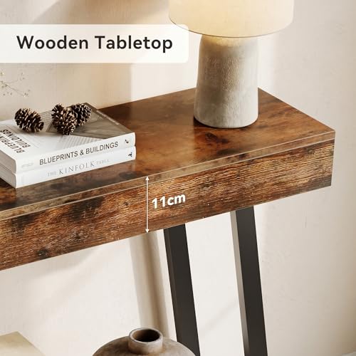 Little Tree 41-Inch Console Table with Geometric Metal Frame, Rustic Brown, Entryway Tables, Storage Shelves, 2-Tier, Industrial, Hallway Sofa Table, Accent Table, Living Room by LITTLE TREE - Image 3