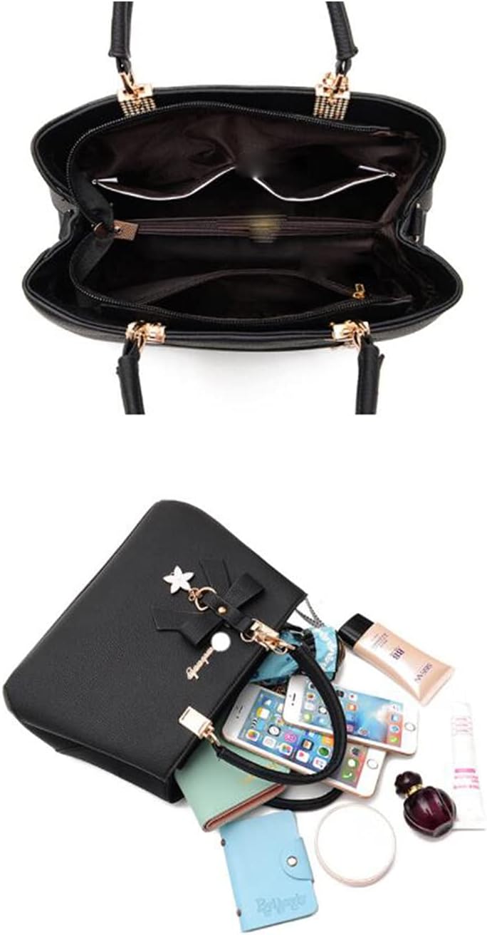 Top-handle Handbags Purse for Women Small Satchel PU Leather Shoulder Crossbody Bag with Bowtie Pendant | Small