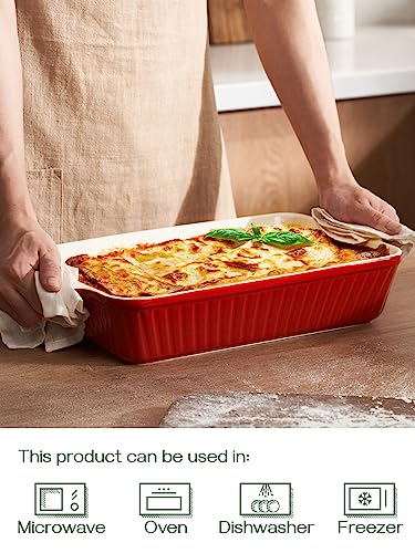 Image of DOWAN 9x13-inch Deep Casserole Baking Dish for Lasagna, 135 oz Ceramic Pan with Handles, Oven Safe for Baking and Home Decor, Red