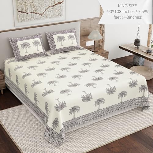 Image of Living Roots Ethnic Jaipur Block Print Double Cotton Bedsheet & 2 Pillow Covers, for Mattress Upto 6 inches Thick, No Colour Bleeding, Dark Maroon Colour, King Size 90 * 108 inches, 120TC (608-A)