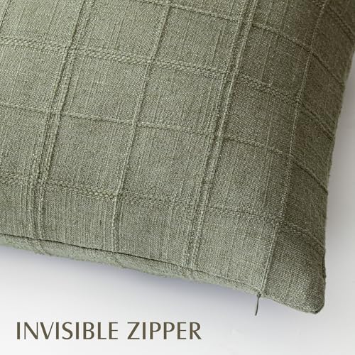 Image of Foindtower Set of 1 Decorative Linen Check Throw Pillow Cover Neutral Farmhouse Lumbar Cushion Cover Modern Boho Home Decor for Sofa Chair Couch Bedroom Living Room Outdoor,12x20 Inch,Sage Green