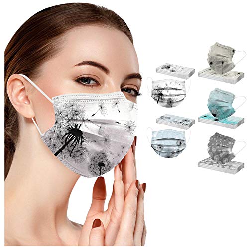 50Pcs Dandelion Printed Disposable Face Mäsks for Adult,Face Protection Covering,Comfortable & High Filtration &Ventilation