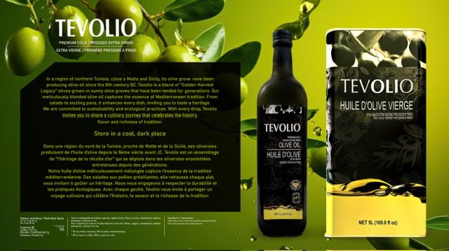 Miniatura 2 de TEVOLIO Aceite de oliva virgen 5 litros 100% puro y prensado en frío, rico en antioxidantes y grasas saludables, versátil y de primera calidad,