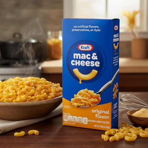 Kraft Original Mac & Cheese, Klassische Makkaroni mit Käsesoße, Ohne Künstliche Aromen, 7.25 oz (206g), 3 Portionen