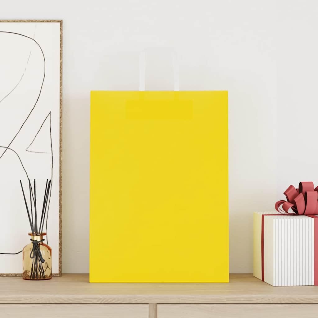 Torby papierowe kraft 50 szt. z żółtymi uchwytami 32x17x44 cm, torby na zakupy z recyklingu na prezenty, imprezy, zakupy i odpady