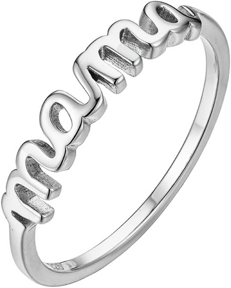 CAITLYNMINIMALIST 18K Gold Plated Sterling Silver Dainty Small Mama Ring Gift for New Mom Grandma Wife