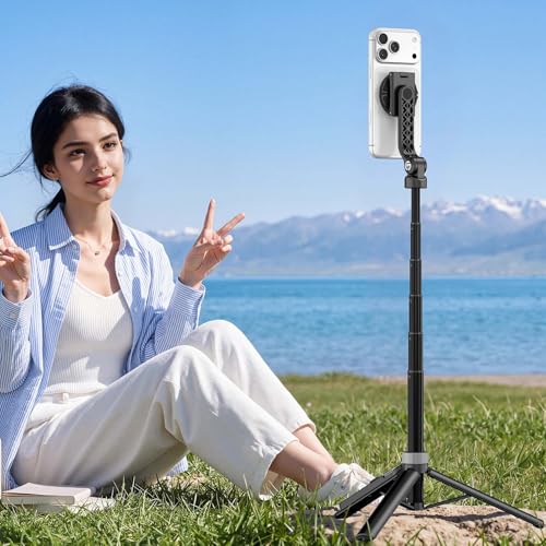Image of ULANZI TT86 Magnetic Tripod for iPhone 17, 35 inch Extendable Selfie Stick w Remote, 2-in-1 Phone Clip&Dual Cold Shoe Mounts-Lightweight Overhead Phone Tripod Stand for Vlogging, Travel, Video Recording