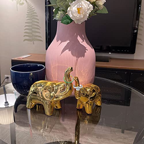 Fantesticryan Gold Elephant Statue Figurines Home Decor Modern Living Room Ornaments Mather Baby Lucky Small Animal Decor Sculpture (Pair Elephant) #TOP5