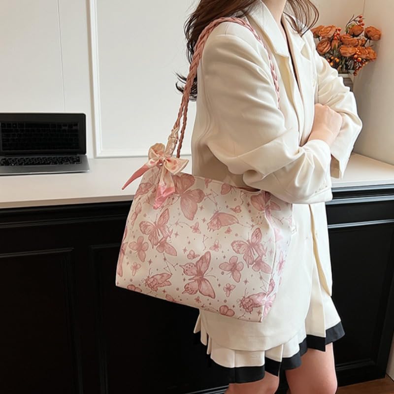 Bolso tote para mujer de lona con estampado de mariposas, bolso de hombro grande y ligero para uso diario miniatura 5