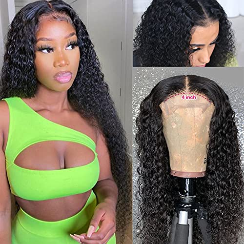 Curly Human Hair Closure Wigs 20Inch Brazilian Virgin 4x4 Deep Curly Wave Human Hair Wigs for Fashion Women Natural Color (20Inch, 4X4 Curly Wigs)