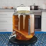 Lomejii Kombucha Brauset mit 5,0L Glasfermenter & Hahn – Komplett-Set mit Edelstahl-Trichter, Tuch, Temperatur-Aufkleber, Deko-Schild & pH-Teststreifen – Für Heimbrauer von Gesundem Fermentiertem Tee