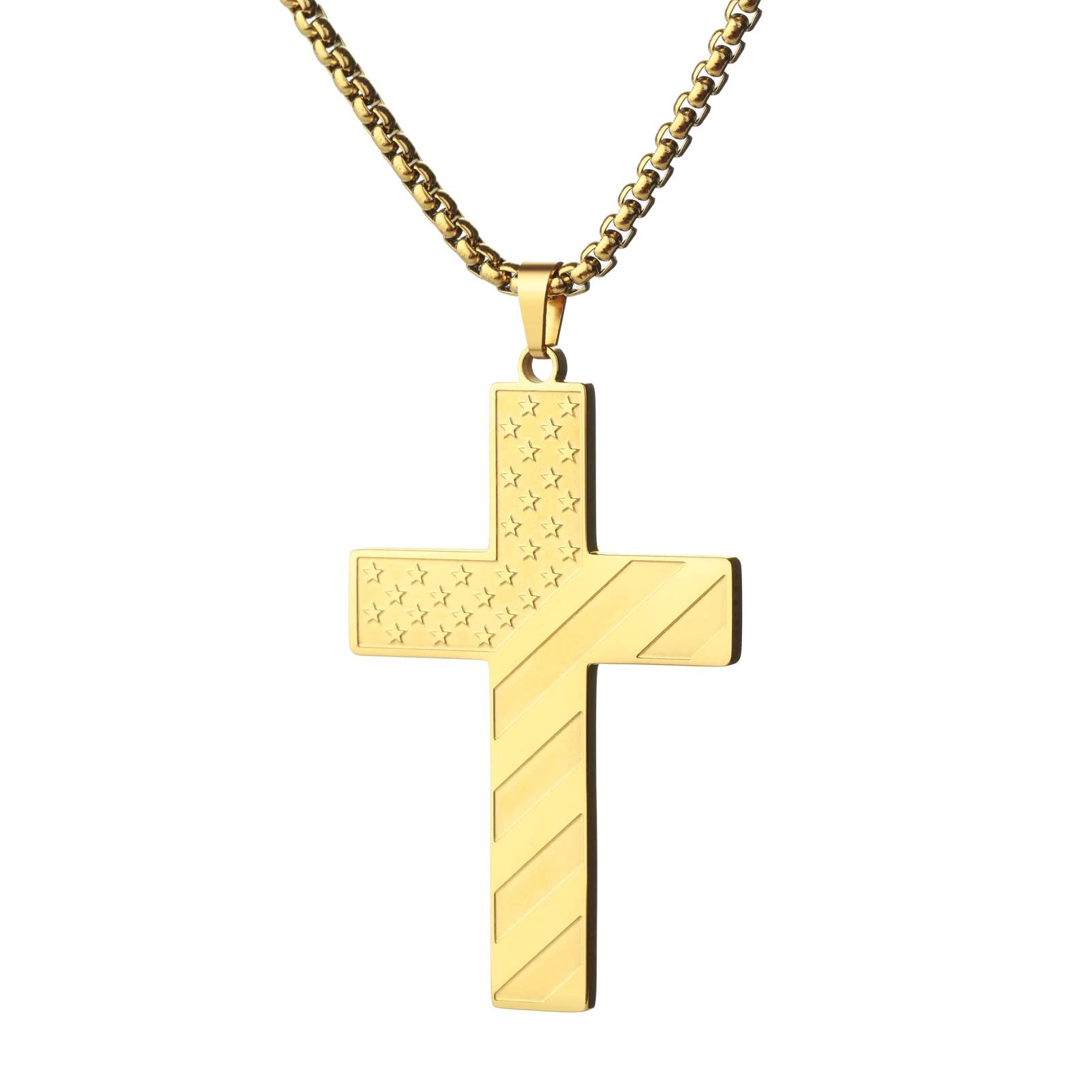 Black Cross Necklace for Men Stainless Steel 18K Gold Silver Plated American Flag Pendant Bible Verse Cross Necklaces Jewelry Gifts 18"-24"