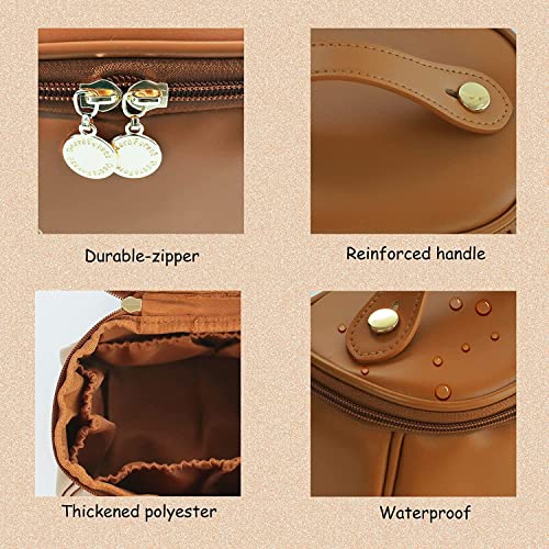 Image of ARLICORPING Makeup Storage Bag, Portable Cosmetic, PU Leather Multifunctional Vanity Bag for Makeup,Cosmetic Brush Case, Cosmetic Travel Bag for Women Organization Bag with Handle(Brown)