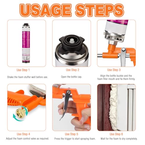 Vmxlso 2 Stück PU Schaumpistole, Bauschaumpistole aus Metall, Schaumpistole Bauschaum mit Ergonomischem Kunststoffgriff, Bauschaum Pistole für Heimwerker und Profi zum Abdichten Füllen, Orange