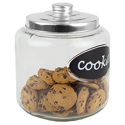 Home Basics Large Capacity Glass Cookie, Pasta, Sugar, Flour, Cereal, Jar With Secure Metal Lid And Decorative Jar Label #TOP2
