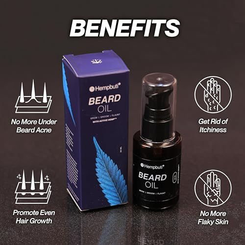 Image of Non-Sticky Beard Oil for Men, 30 ml | Daily Repair Hemp Beard Oil for Healthy, Thicker, Shiny, Nourished and Longer Beard | Promotes Growth to Uneven and Patchy Beard | With Argan and Hemp Oil