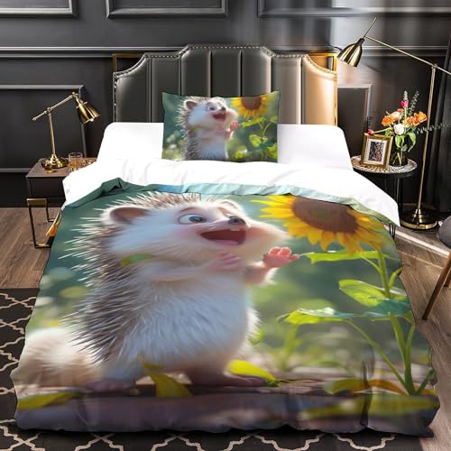 Housse de couette hérisson 3D 135x200cm en microfibre douce pour lit simple avec taie d'oreiller