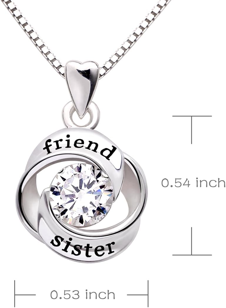ALOV Jewelry Sterling Silver friend and sister Love Heart Cubic Zirconia Pendant Necklace - Image 3