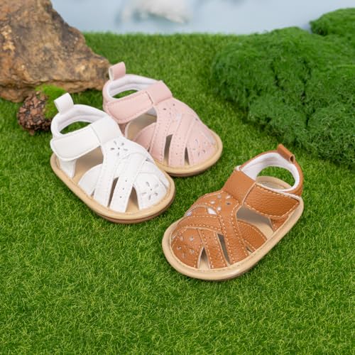 Image of Meckior Baby Toddler Infant Girls PU Leather Soft Open Toe Summer Sandals Flower Princess Flat Shoes