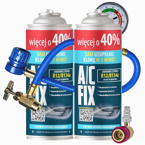 A/C FIX R134a kältemittel Ersatzgas - Kühlmittel Klima Auto - Gasflasche 2x235 g Auto Klimaanlage Nachfüllset - Wohnmobil - Klimaanlage schlauch -...