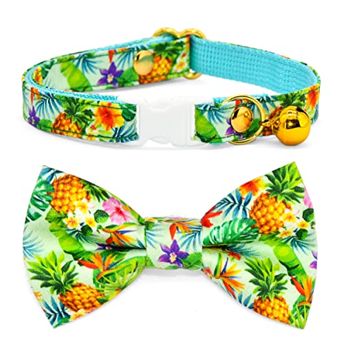 Kamercy Cat Collars Bow, Tropical Pineapple Cat Collars Bow With Charms And Bell, Safety Breakaway Cat Collar, Cute Cat Outfits, 8-13 Inches #TOP2