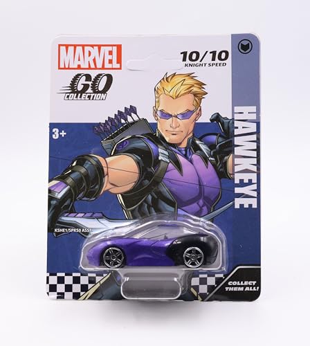 Image of Marvel Go Collection | Knight Speed | Hawkeye | 1:64 Diecast Toy Car | Ages 3 and Up | Collect Them All, Blue