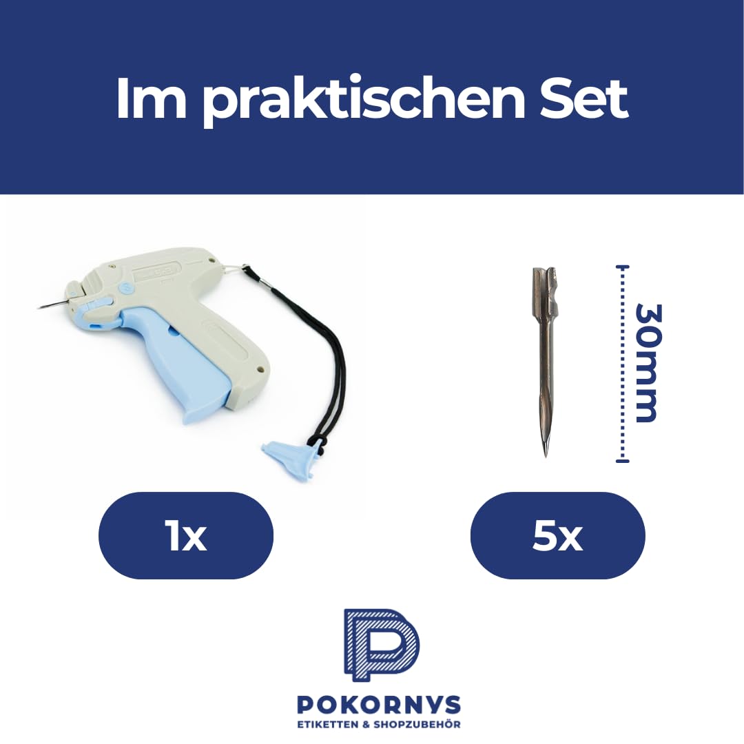 Pokornys - Etikettierpistole Banok 503S Standard - im Set mit 5 Ersatznadeln I Etikettiergerät zur Befestigung von Etiketten und Preisschildern an Textilien und Kleidung, wie Jeans, Handtücher, etc.