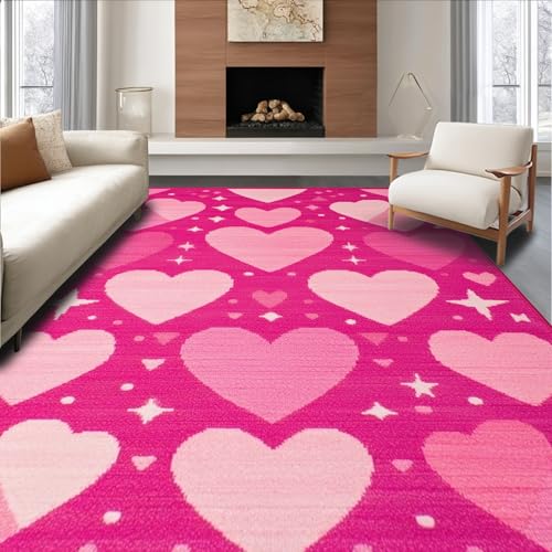 ODIKA Flatwoven High Traffic Area Rug 5x7, Girly Heart Rug